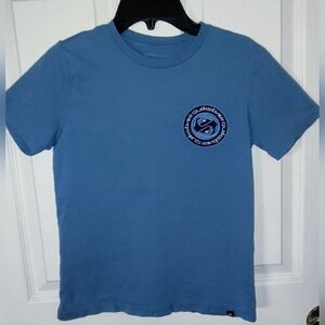 Quicksilver Boys Blue Shirt Sleeve Tee  Logo on front and back Size M EUC